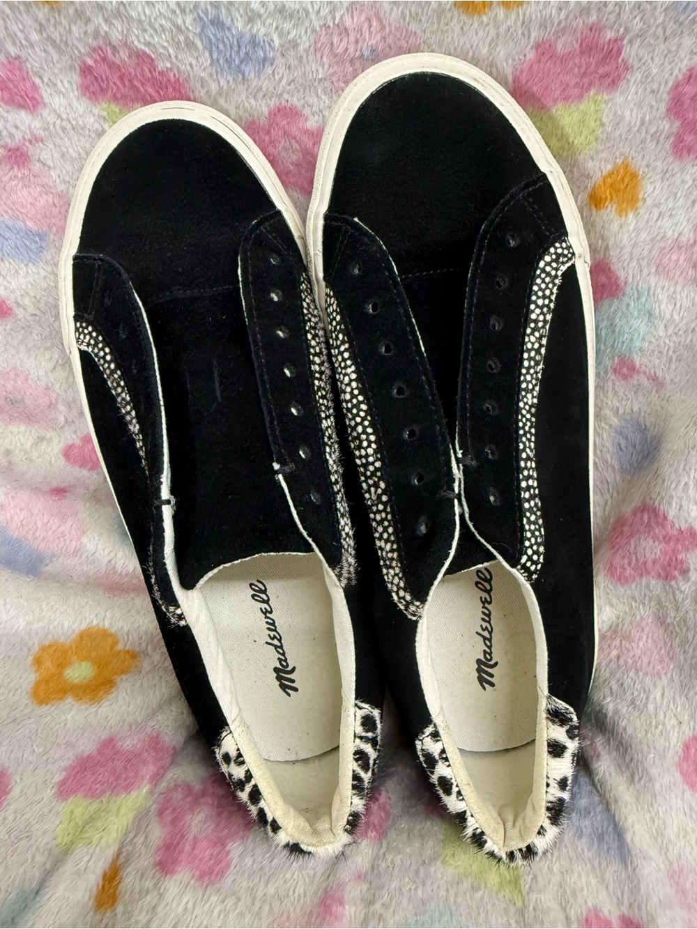 Madewell Black Suede Sneakers with Leopard-Print Trim